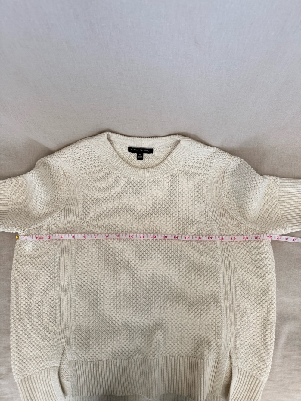 Banana Republic Oversized Textured Knit Sweater Ivory Cotton Blend Short Sleeve - Picture 7 of 12